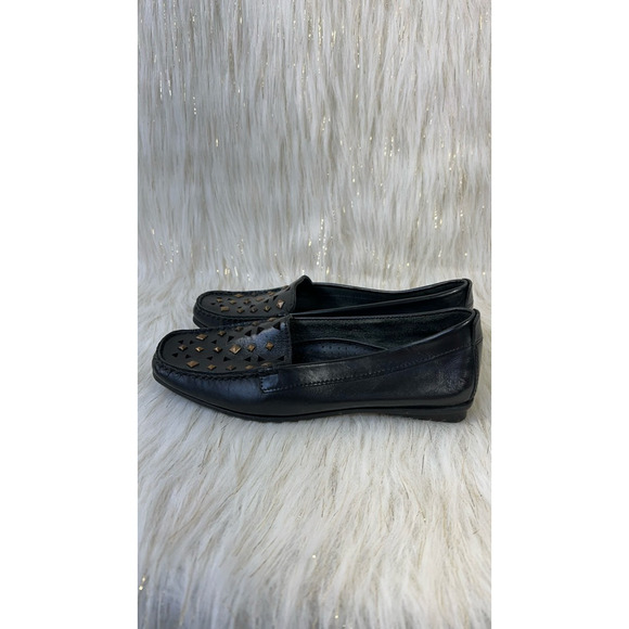 J. Renee Womens Loafer Flat Shoes Black Slip On Cut Out Studded Leather 6 - Picture 7 of 7